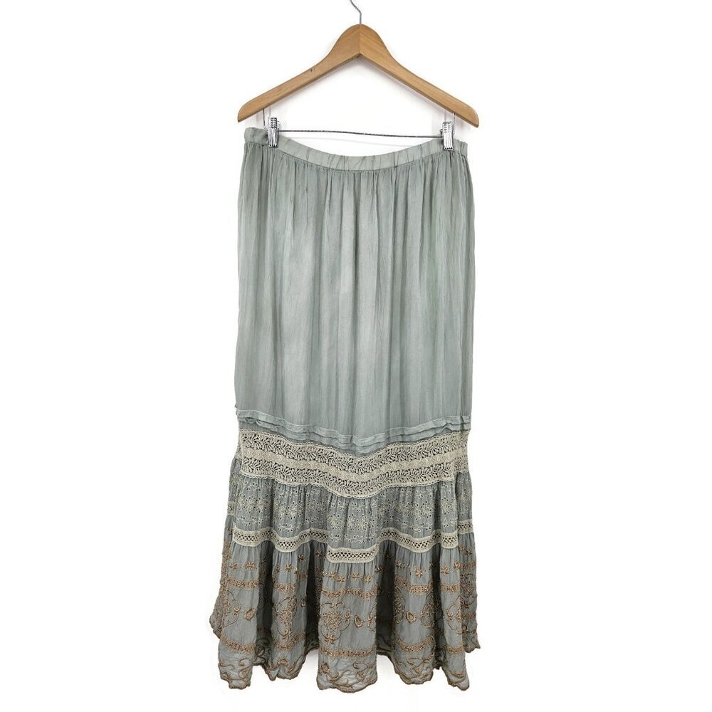 New Johnny Was Rayon Maxi Skirt Womens M Green Eyelet Runs Large